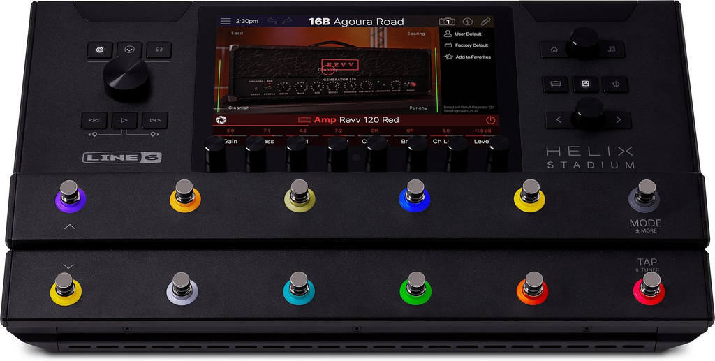 Line 6 Helix Stadium Floor multi-effects processor pedal with multiple footswitches and control knobs for guitar effects.