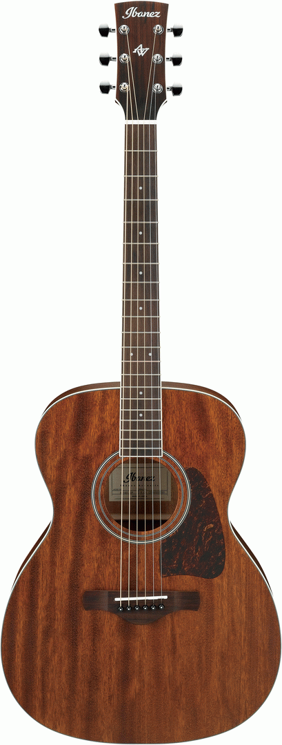 Ibanez AC340 acoustic guitar in open pore natural finish, showcasing the body, soundhole, and fretboard detail.