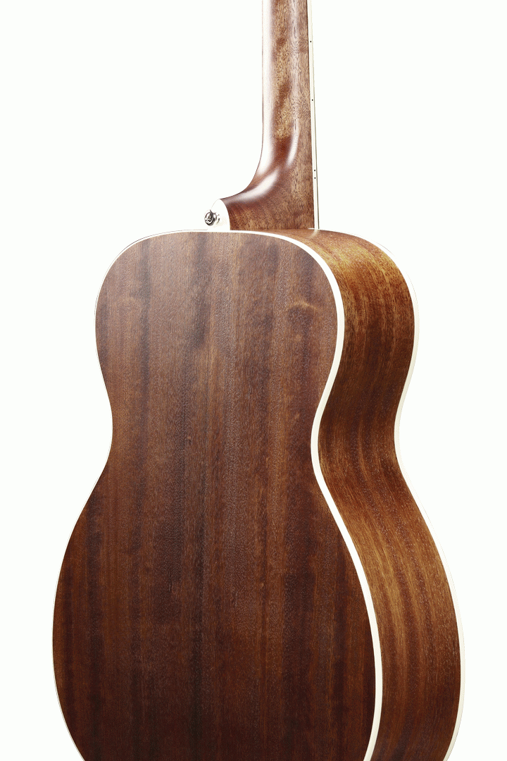 Ibanez AC340 acoustic guitar in open pore natural finish, showing its wood grain and body design.