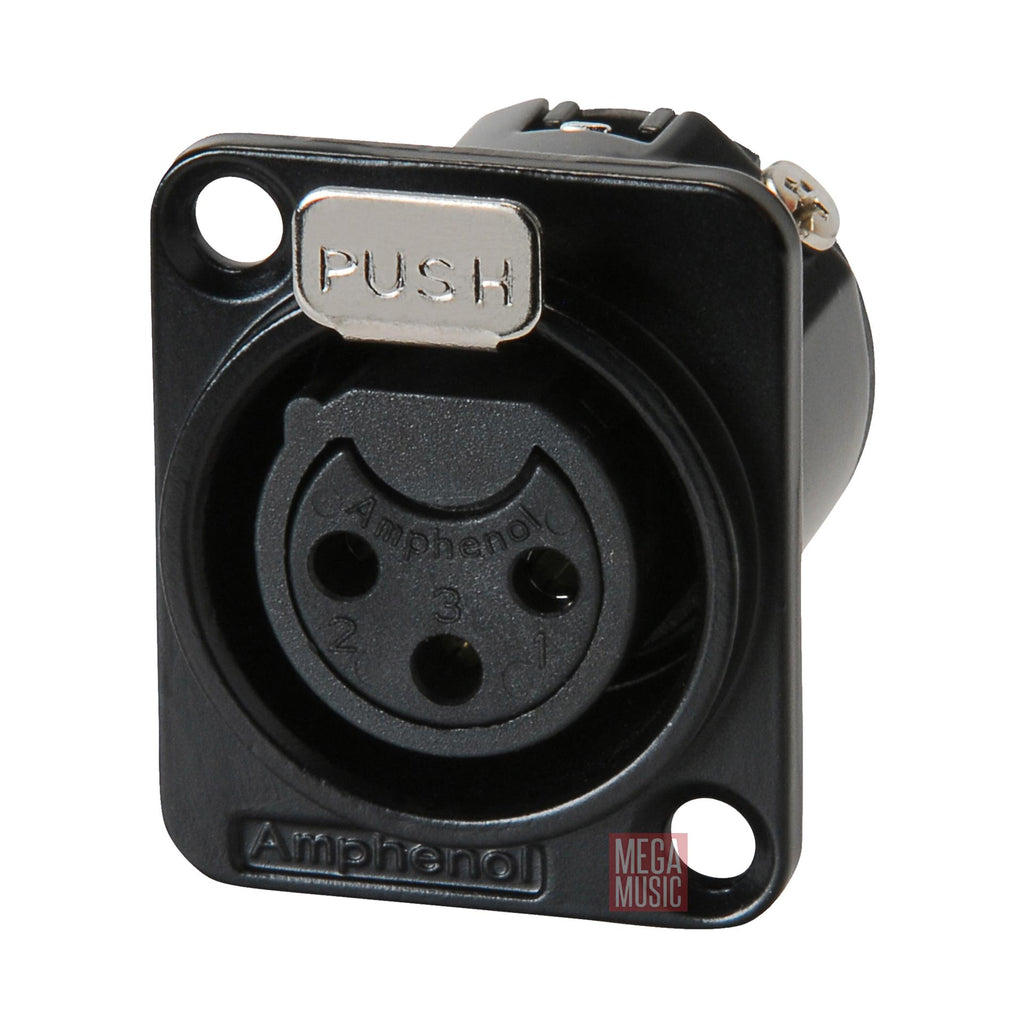 Amphenol AC3FDZB 3 Pin Female XLR Panel Mount in Black Finish