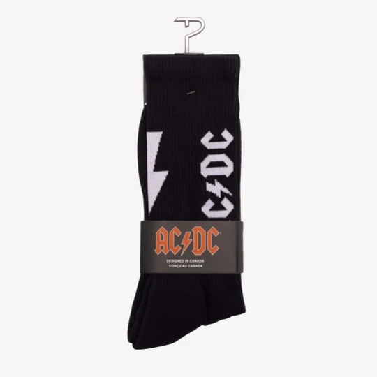 Perris licensed Lightning Strikes large crew socks in black, featuring lightning bolt design, 1 pair, perfect for gifts or novelty wear.