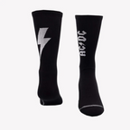 Perris Lightning Strikes large crew socks in black, featuring bold lightning bolt design, ideal for gifts and novelty wear.