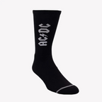 Black Perris Lightning Strikes large crew socks with lightning bolt design, shown laid flat with ribbed cuffs and smooth fabric.