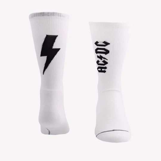 Perris Licensed Lightning Strikes Large Crew Socks in White-1 Pair
