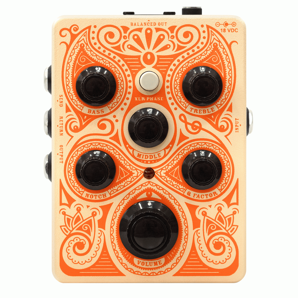 Orange acoustic preamp effects pedal with orange casing and control knobs for enhancing acoustic guitar sound.