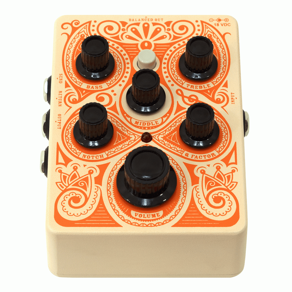 Orange acoustic preamp effects pedal with orange casing and control knobs for enhancing acoustic guitar sound.