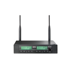 MIPRO ACT312B5 dual channel wireless microphone receiver with display and control buttons, used for professional audio setups.