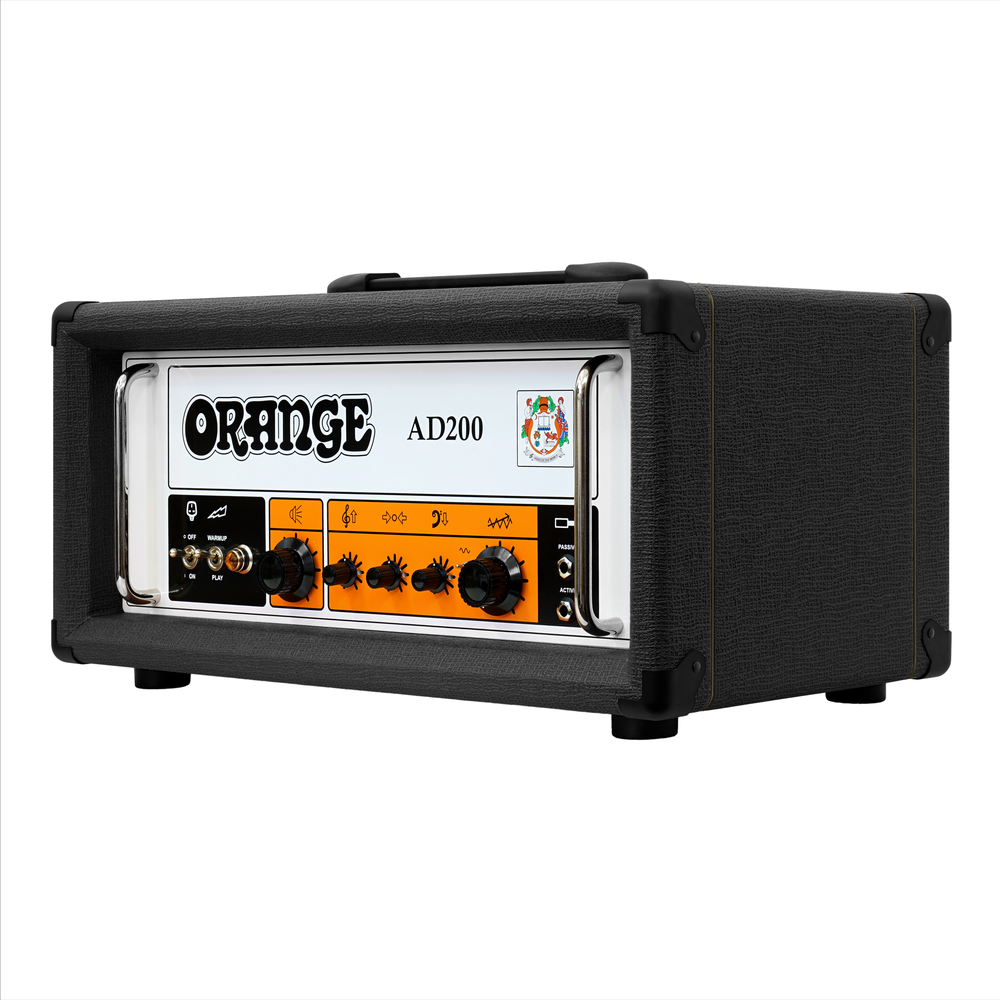 Orange AD200-V2 BK bass amplifier head in black, showing the sleek control panel and sturdy construction for powerful sound.
