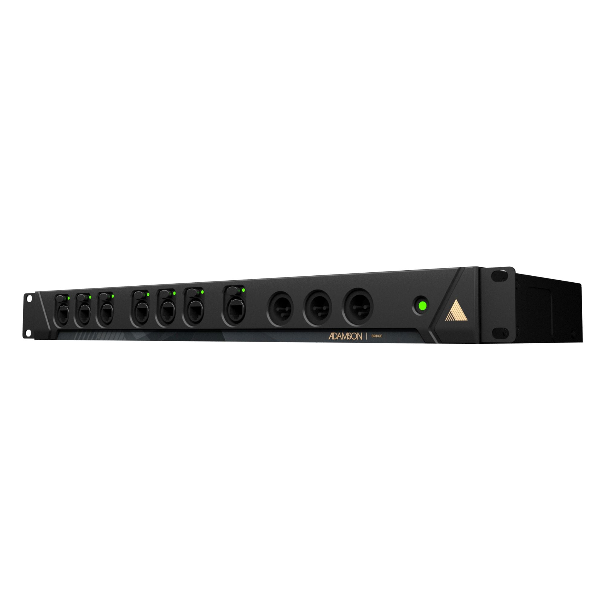 Adamson Bridge AVB to AES/EBU interface for live outboard audio connections, featuring professional-grade metal casing and input/output ports.