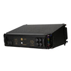 Adamson CS7 active line source loudspeaker showing a sleek black powered speaker with control panel and robust design.