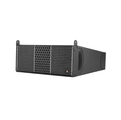 Adamson IS7 passive line source loudspeaker showing its sleek black cabinet and front grille, designed for professional sound reinforcement.