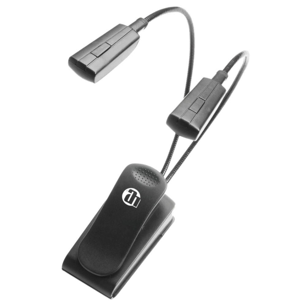 Adam Hall SLED2PRO twin LED light on gooseneck, designed for music stands, featuring 4 bright LEDs for optimal illumination.