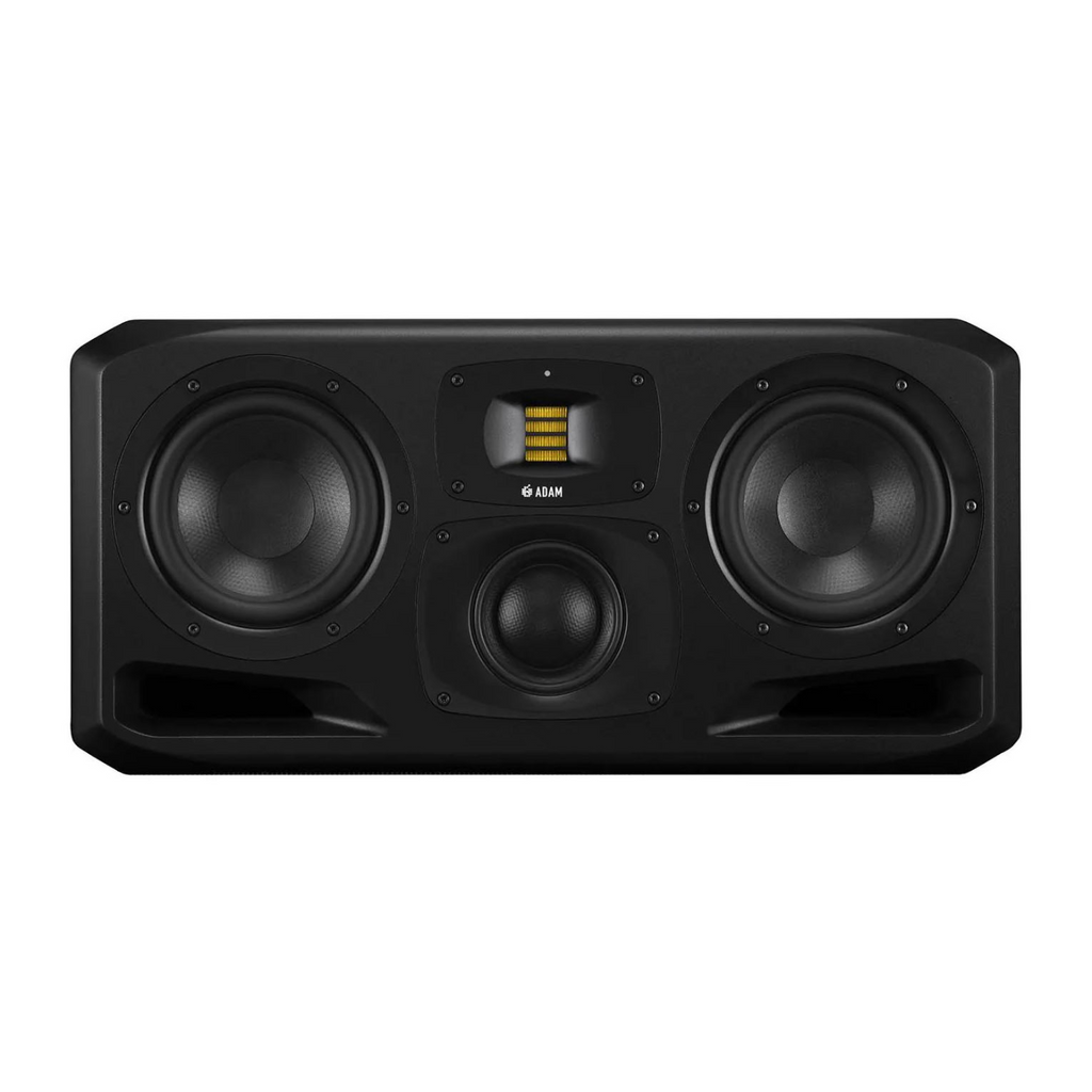 ADAM Audio S3H 2x7 inch 3-way nearfield studio monitor speaker showing dual woofers and sleek black design.
