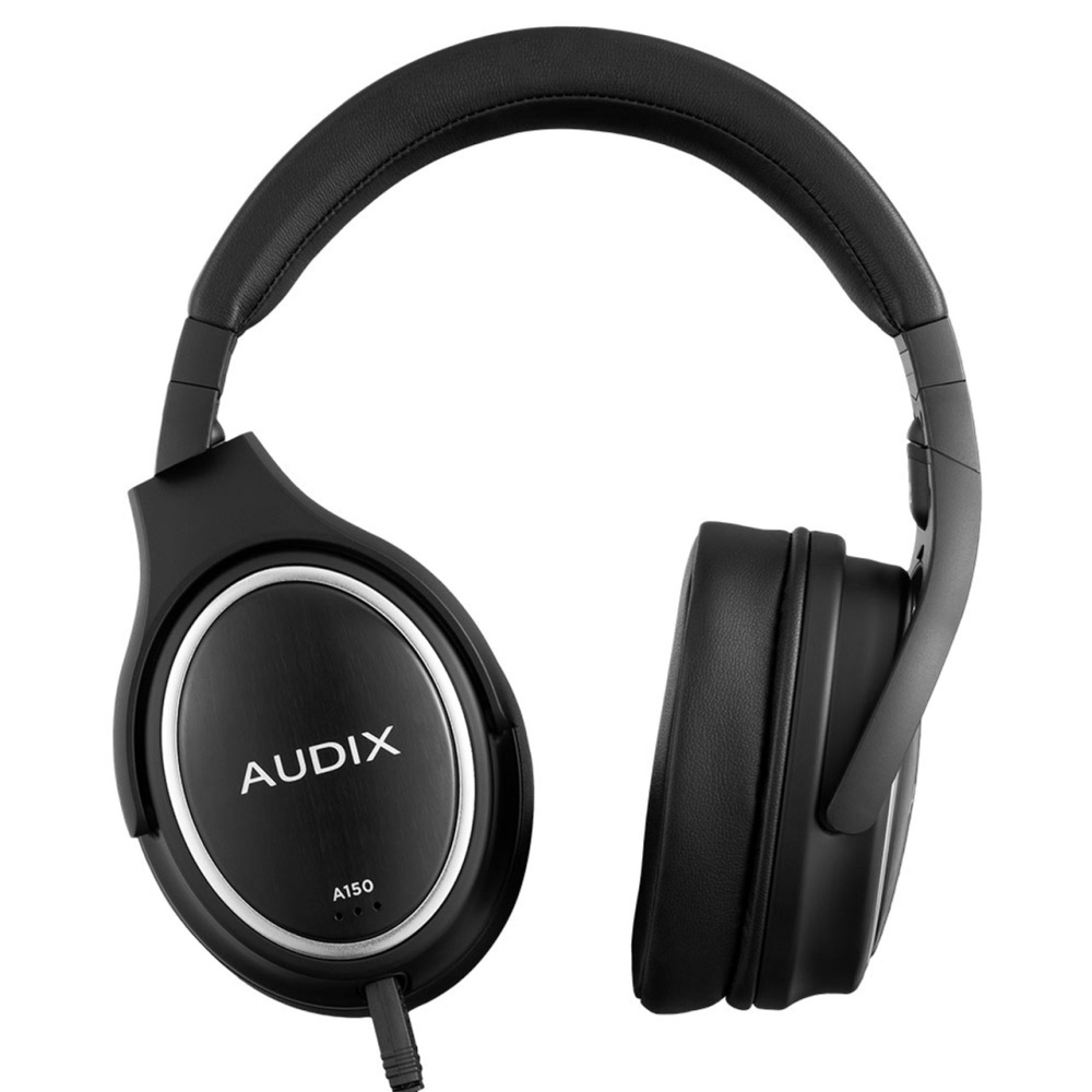 Audix A150 high-resolution studio reference closed-back headphones with case and 1.8m cable displayed on a white background.