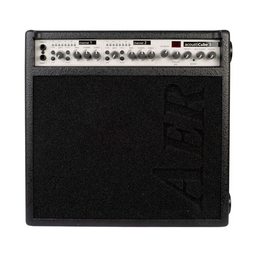 AER Acousticube 3 acoustic guitar amplifier with control panel and speaker grille, designed for high-quality sound.