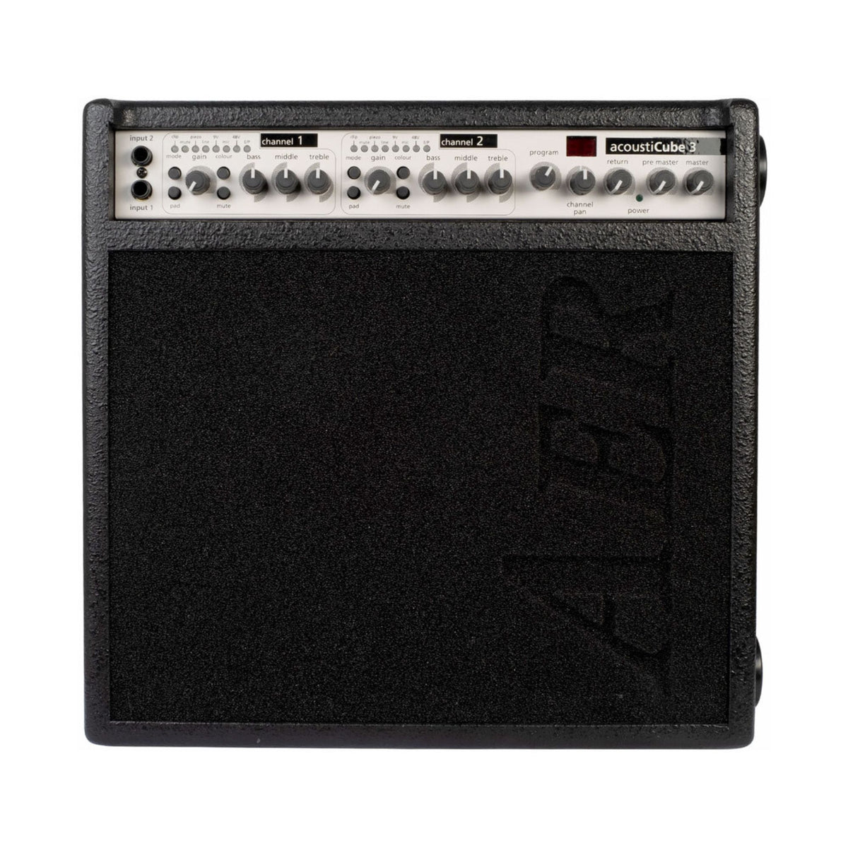 AER Acousticube 3 acoustic guitar amplifier with control panel and speaker grille, designed for high-quality sound.