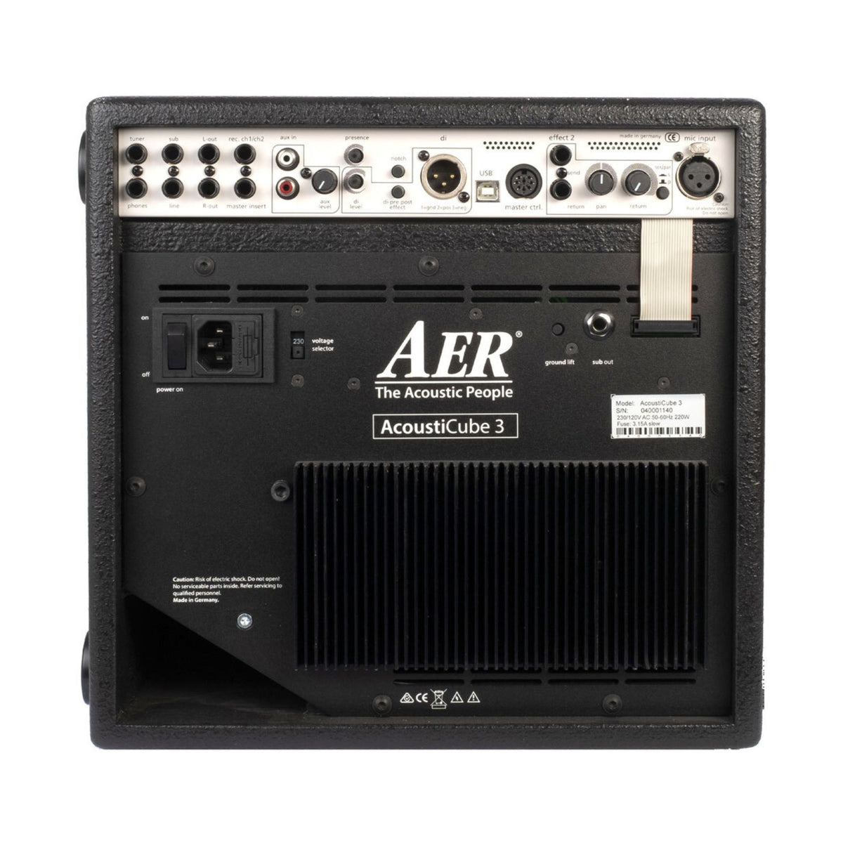 AER Acousticube 3 acoustic guitar amplifier with compact design and control knobs on top for live sound amplification.