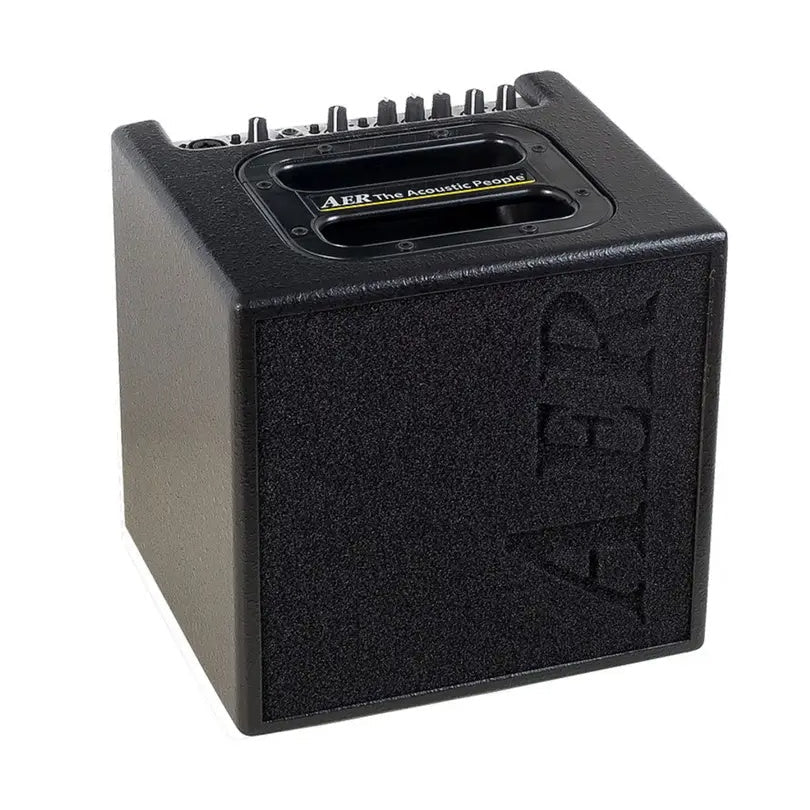 AER Alpha 40W acoustic guitar amplifier with control knobs and speaker grille, designed for musical performances.