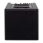 AER Alpha 40W acoustic guitar amplifier with control knobs, speaker grille, and sleek black finish on a stand.