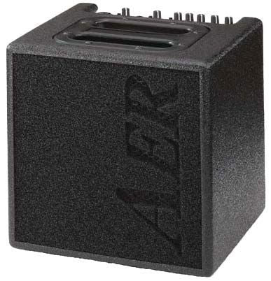 AER Alpha 40W acoustic guitar amplifier with control knobs and speaker grille, designed for live music and practice.