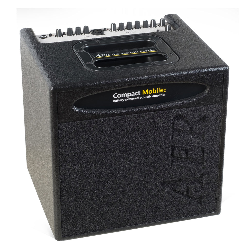 AER Compact Mobile Battery-Powered Acoustic Instrument Amplifier with 60 Watt output, compact design, and control knobs visible on front panel.