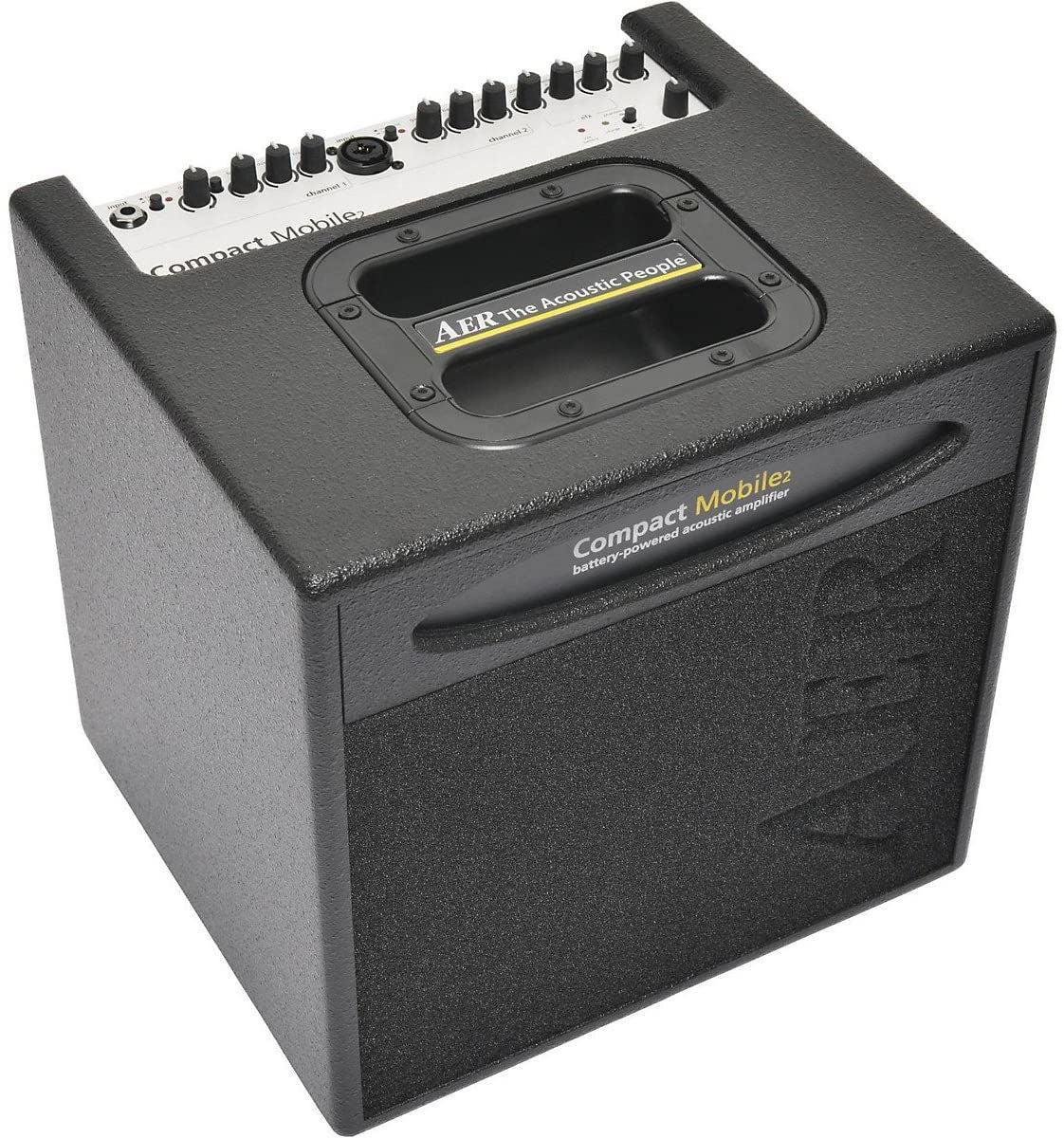 AER Compact Mobile Battery Powered Acoustic Instrument Amplifier showcasing sleek design and portable features.