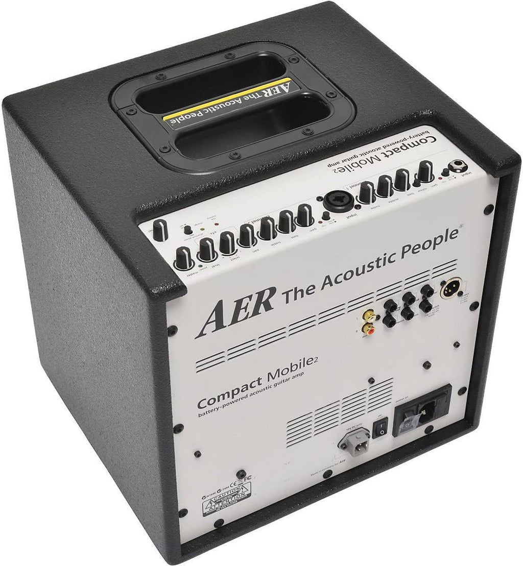 AER Compact Mobile Battery Powered Acoustic Instrument Amplifier showcasing its sleek design and portable features.