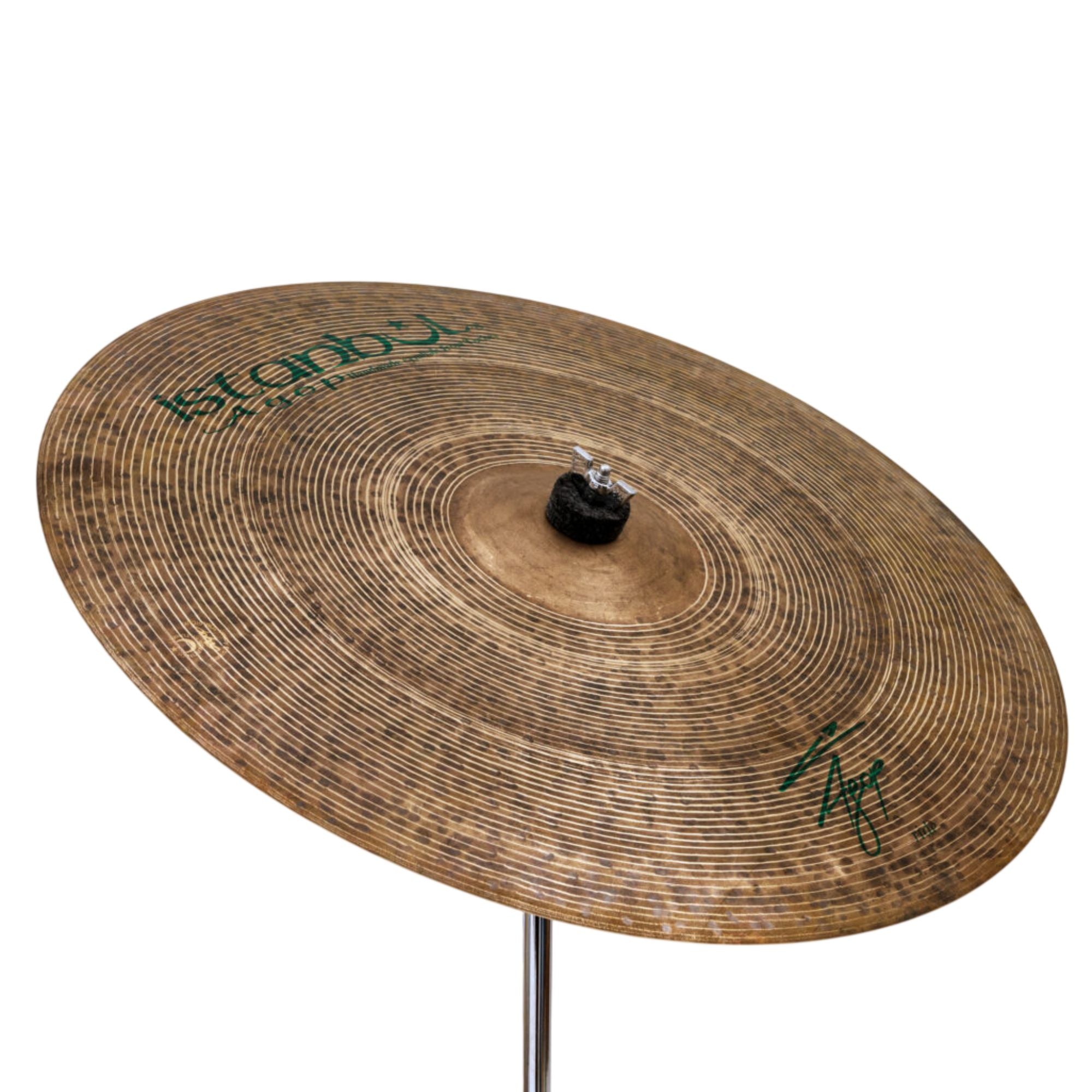Istanbul Agop 22-inch Signature Ride cymbal with a polished finish and detailed branding visible on the surface.