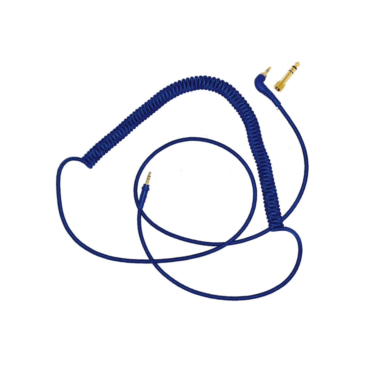 AIAIAI C74 blue coiled woven headphone cable with 1.5m length and included adaptor, designed for AIAIAI headphones.
