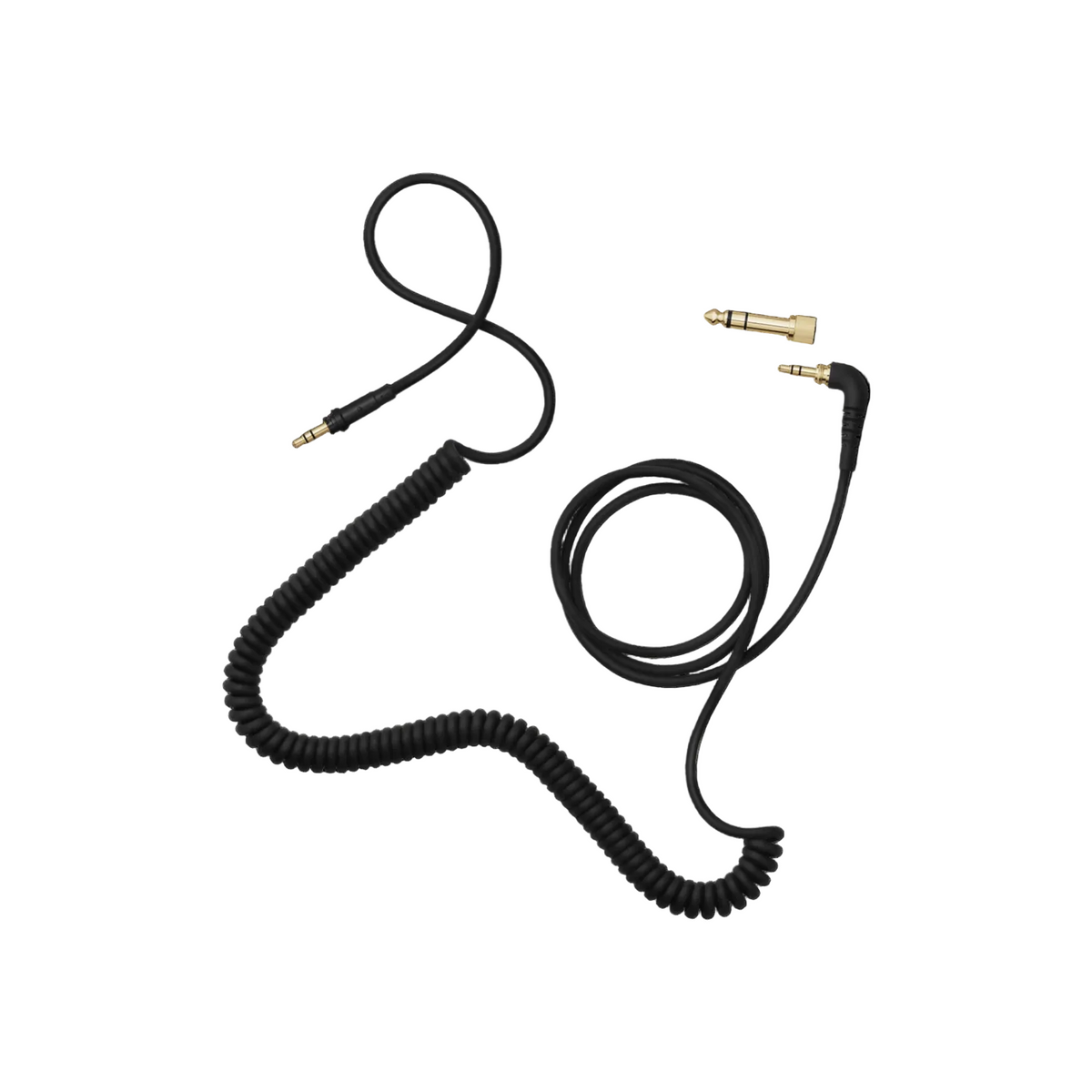 AIAIAI C02 coiled black headphone cable with 1.5m length and adaptor, made of thermo plastic, designed for headphone accessories.