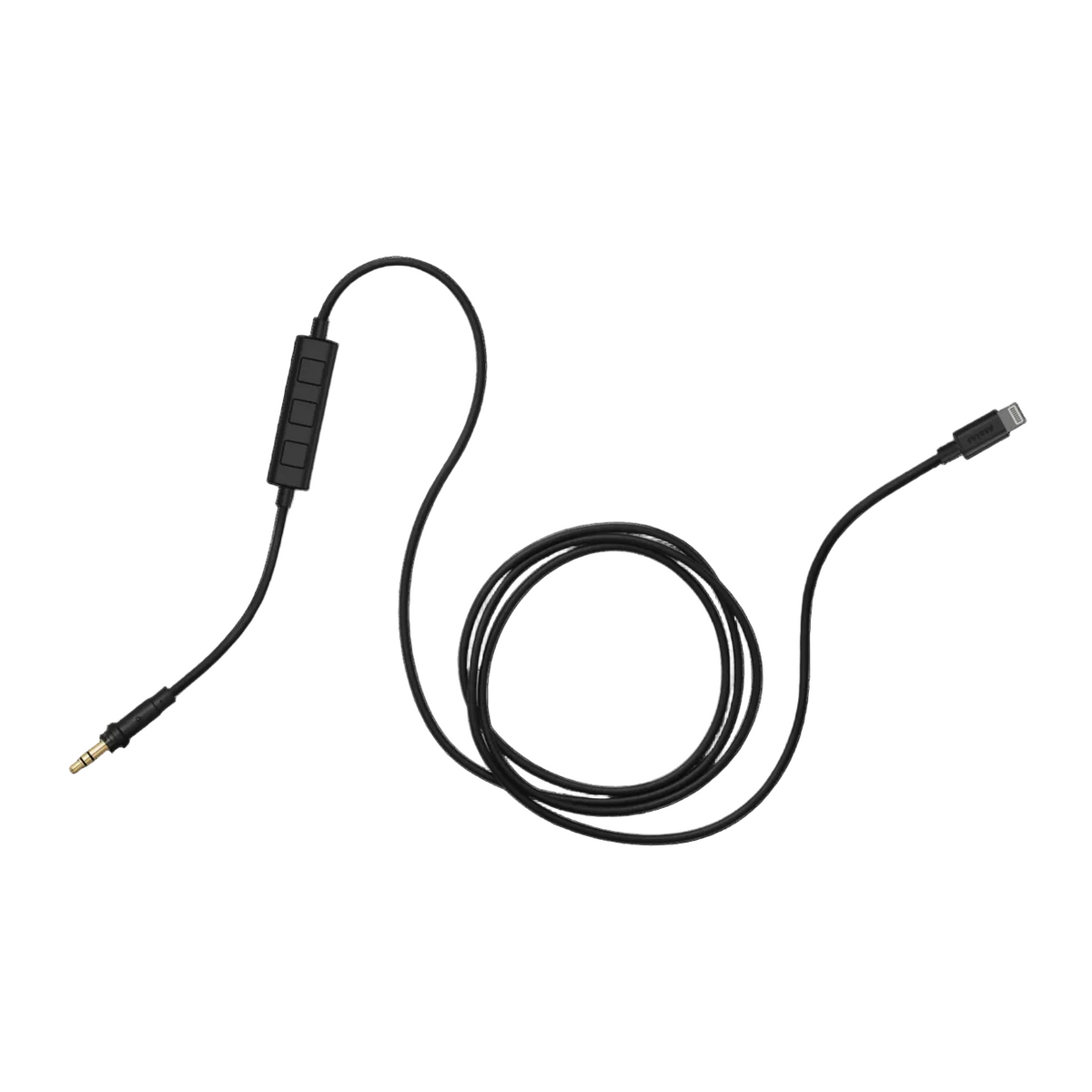 AIAIAI C14 straight 1.2M Lightning headphone accessory cable connected to headphones, durable and flexible design.