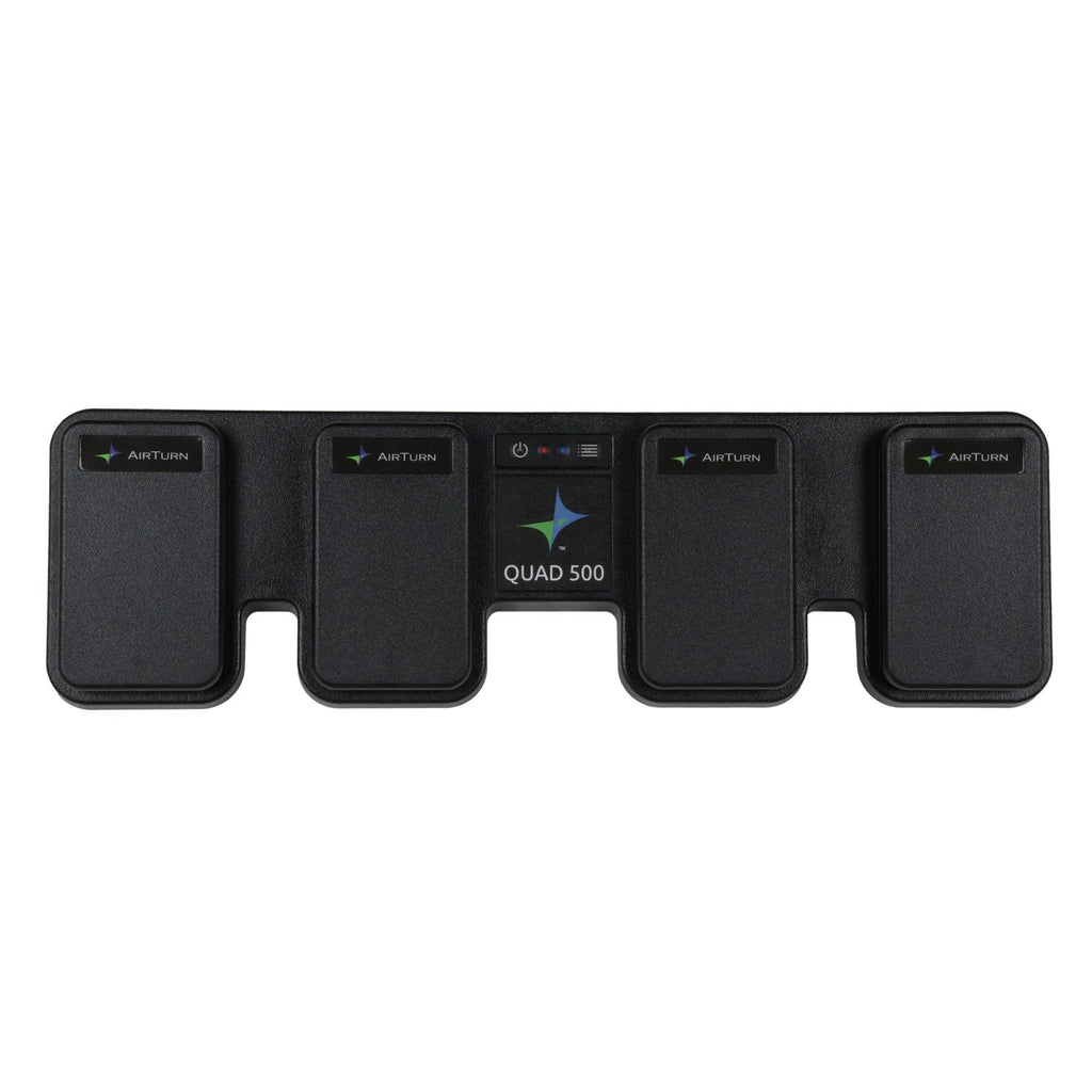 AIRTURN QUAD 500 MIDI controller with foot pedal buttons, used for music and performance control.