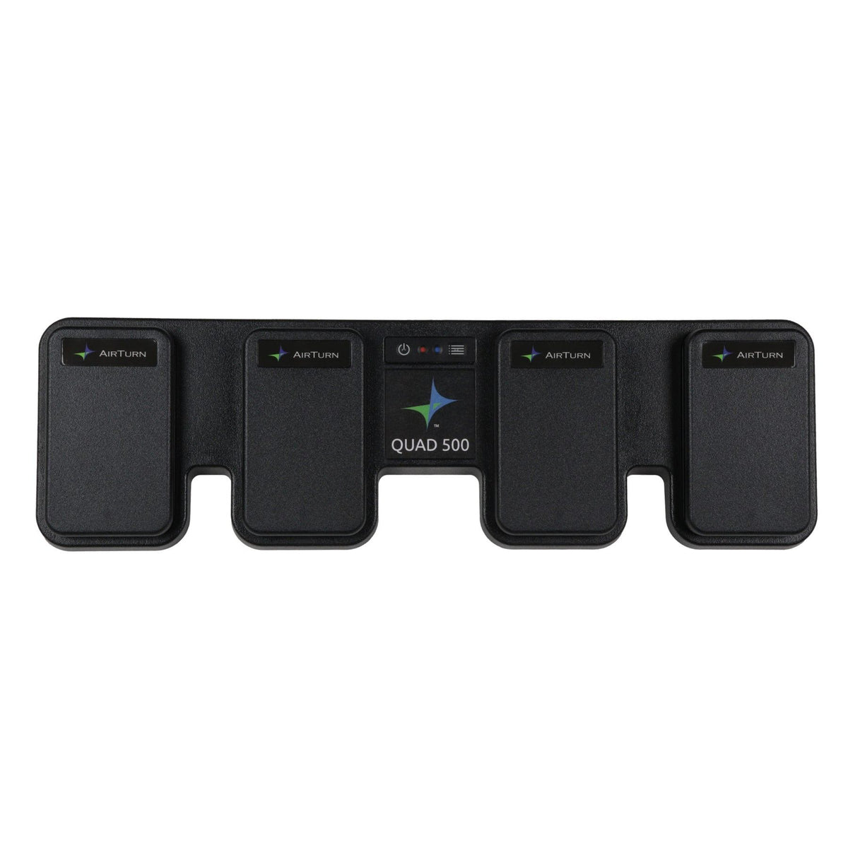 AIRTURN QUAD 500 MIDI controller with foot pedal buttons, used for music and performance control.