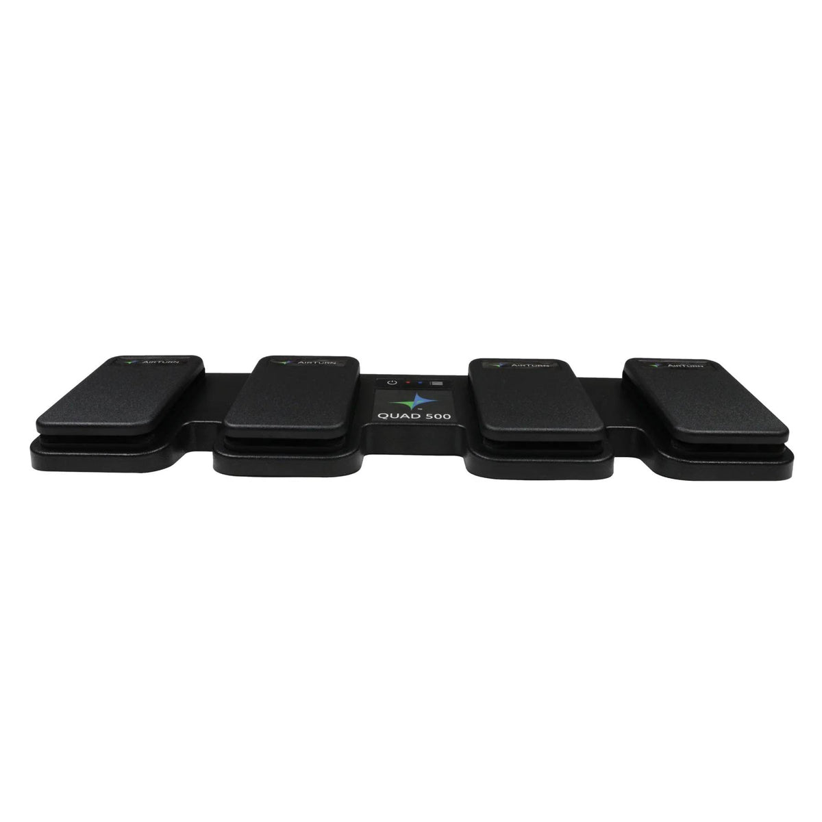 AIRTURN QUAD 500 MIDI controller with foot pedal setup, designed for hands-free music and presentation control.