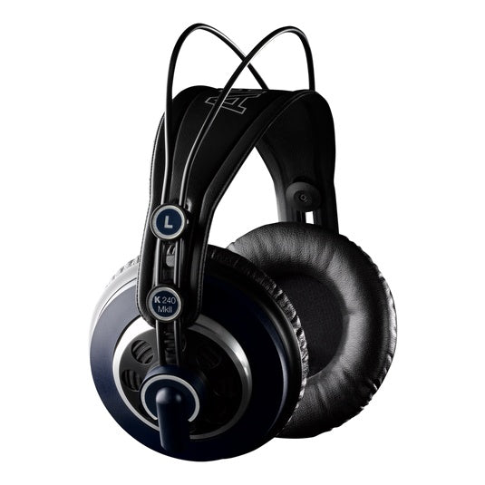 Open-back AKG K240 MKII professional studio headphones with over-ear design and adjustable headband, ideal for music production.