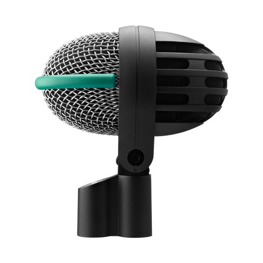 AKG D112 MKII professional dynamic bass drum microphone connected via wired cable, designed for live sound applications.