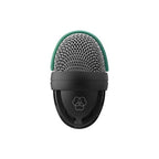 AKG D112 MKII professional dynamic bass drum microphone connected to a microphone stand, used for live sound performances.