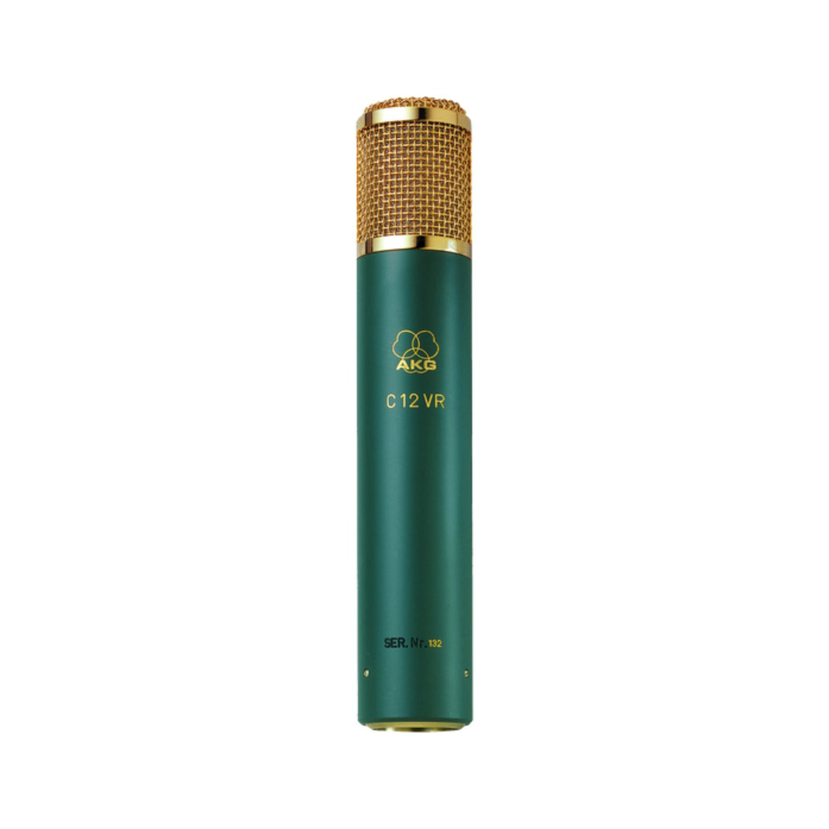 AKG C12VR multi-pattern tube condenser microphone for studio recording, shown with its vintage design and controls.