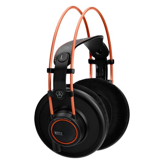 AKG K712 Pro reference studio headphones with closed-back design and over-ear cushions, black color, and detailed ear cups.