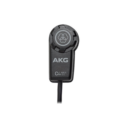 AKG C411 miniature condenser instrument microphone, wired live microphone with compact design for musical performances.