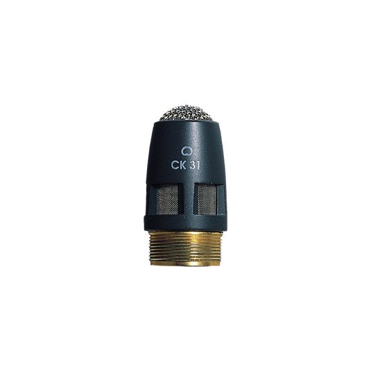 AKG CK-31 cardioid capsule for studio microphones, cylindrical metal design with connection port and branding details.