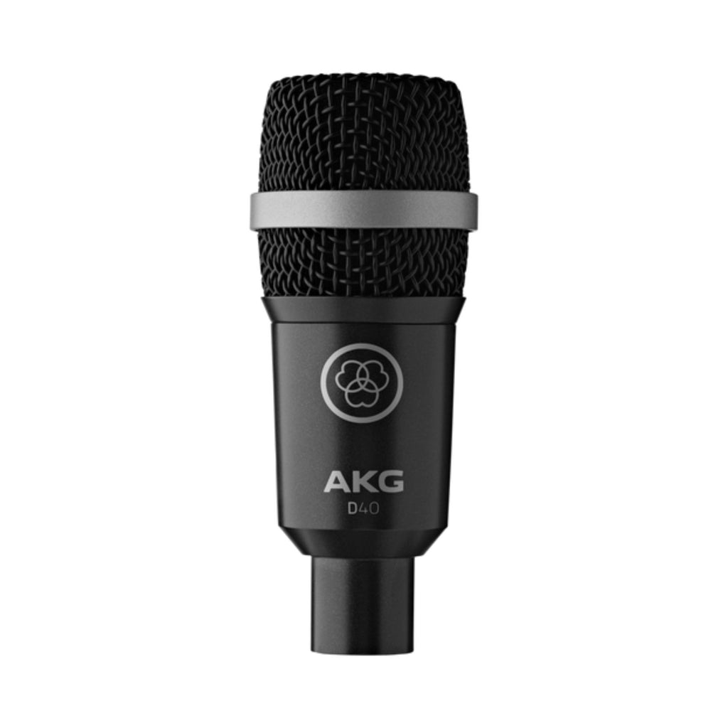 AKG D40 professional dynamic wired instrument microphone with rugged design, suitable for live performances and sound reinforcement.