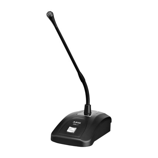 AKG CGN321STS wired gooseneck microphone with base, featuring push-to-talk button for live communication.