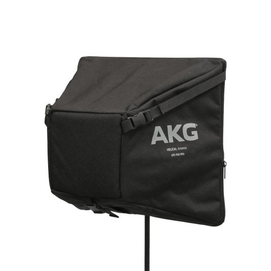 AKG Helical Passive Directional Antenna for wireless microphones, featuring a compact, cylindrical design with connectors on the side.
