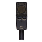 AKG C414 XLII multi-pattern condenser microphone for studio recording, featuring a sleek black design and multiple pattern selector switches.