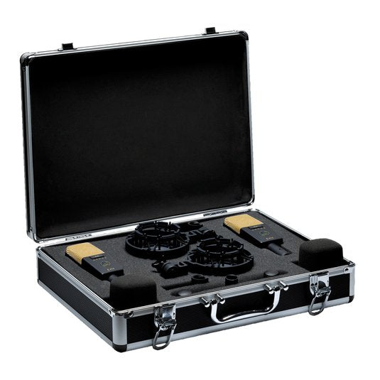 Pair of AKG C414 XLII large diaphragm condenser studio microphones with multiple polar patterns, black finish, and professional audio quality