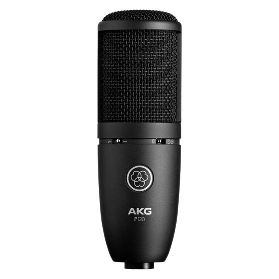 AKG P120 studio microphone with a black body and grille, designed for high-performance general purpose recording and vocals.