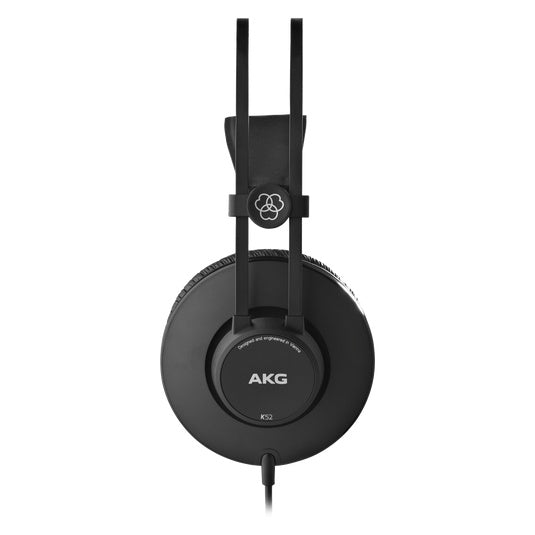 AKG K52 closed-back studio headphones with black ear cups and headband, designed for comfortable audio monitoring.