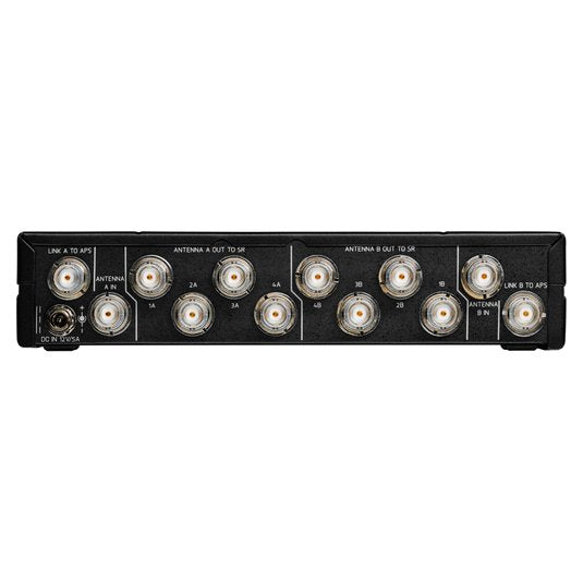 AKG APS4 antenna power splitter for wireless microphones with EU power supply, used for signal distribution.