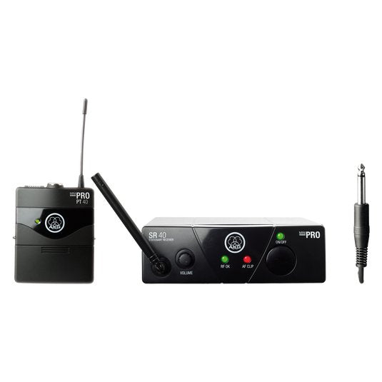 Wireless microphone by AKG WMS 40 Mini US25 Single Instrument A with handheld transmitter and microphone capsule.